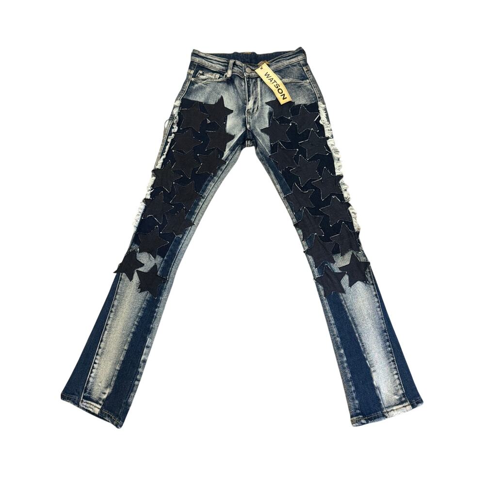 NWT Watson Star Patch Straight Leg Jeans Size 28 Y2K Distressed Denim